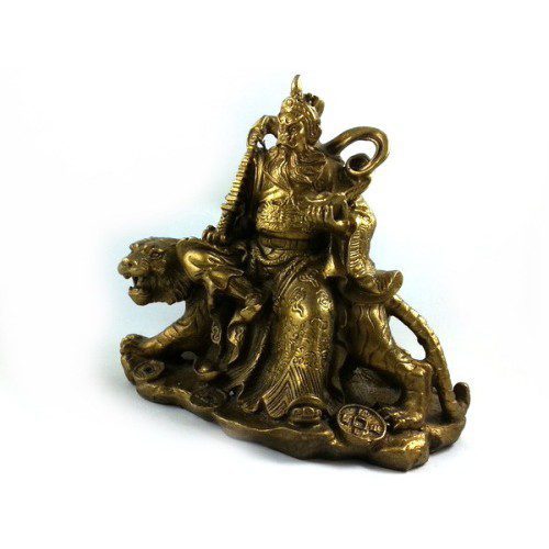 Brass Military Wealth God Sitting on Tiger Statue