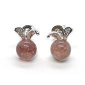 Strawberry Quartz with Rabbit Ears Silver Earring