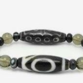 1 Eye & 15 Eye Dzi Beads with 10mm Smoky Quartz & Donut Dzi Agate Bracelet