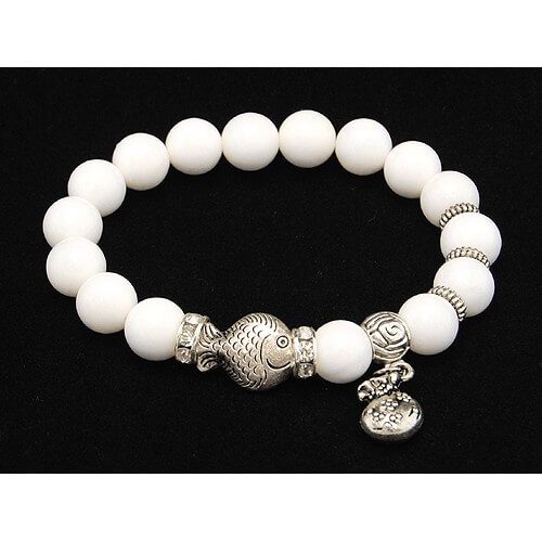 byJodi Jewelry | White Coral Bead Bracelet with Sterling Stardust Ball