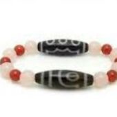 2 Eye & 5 Eye Dzi Beads with Rose Quartz & Red Agate Bracelet