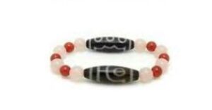 2 Eye & 5 Eye Dzi Beads with Rose Quartz & Red Agate Bracelet