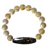 21 Eyes Dzi Bead with 10mm Faceted Clear Quartz Bracelet