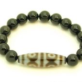 6 Eyes Dzi Bead With 10Mm Rainbow Obsidian Bracelet