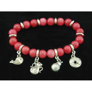 8mm Red Coral Crystal Bracelet with Auspicious Charms1
