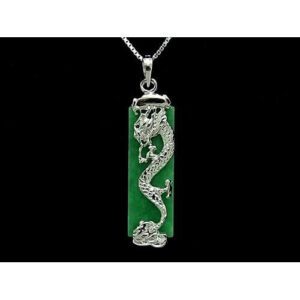 925 Silver Dragon with Rectangular Jade Pendant Necklace1