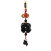 A Pair of Obsidian Pi Yao with Black Onyx Beads Tassel