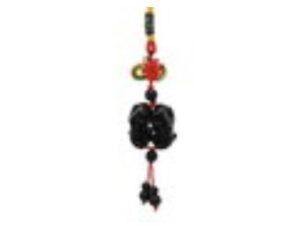 A Pair of Obsidian Pi Yao with Black Onyx Beads Tassel
