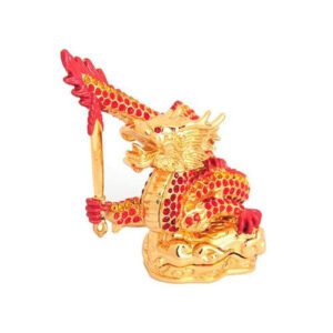 Bejeweled Red Dragon with Flaming Sword
