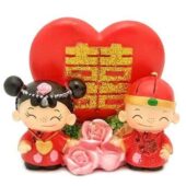 Blissful Wedding Couple with Double Happiness Heart