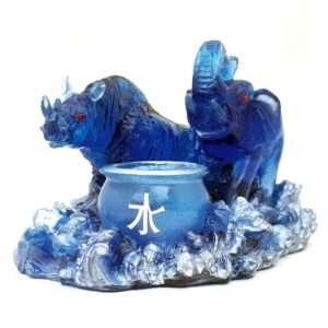 Blue Rhino and Elephant with Water Urn