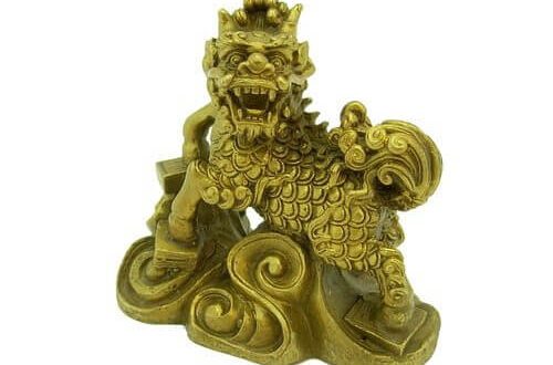 Brass Chi Lin with Four Scholastic Objects1