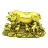 Brass Happy Good Fortune Pig and Family1