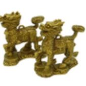 Brass Pair of Chi Lin on Pakua