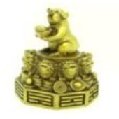 Brass Pig Holding Gold Ingot on Pakua with 8 Money Frogs