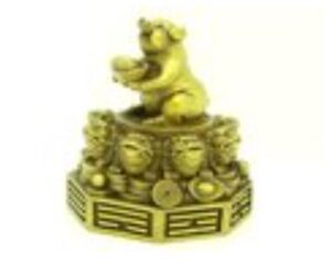 Brass Pig Holding Gold Ingot on Pakua with 8 Money Frogs