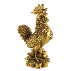 Brass Prosperity Rooster with Gold Ingots and Coins