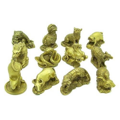 Brass Twelve Chinese Zodiac Animal Figurines 