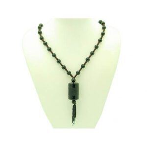 Cylindrical Obsidian Om Mani Padme Hum Bead Pendant Necklace1