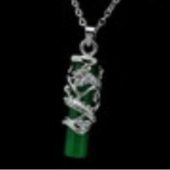 Dragon Coiled around Jade Rod Pendant Necklace