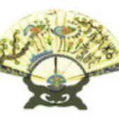 Enamel Cloisonne Fan with Pair of Cranes