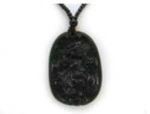 Feng Shui Dragon Black Jade Pendant Necklace