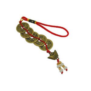 Feng Shui Five I Ching Coins with Gold Ingot Hanging1