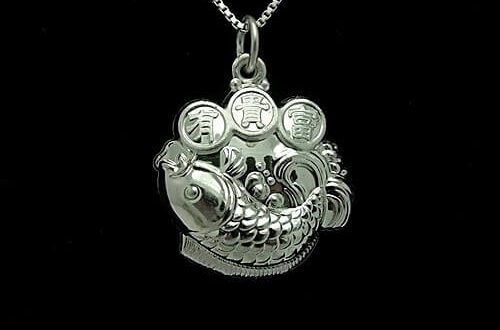 Fine Silver Prosperity Carp with Coins Pendant Necklace1
