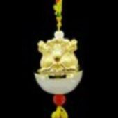 Golden Double Dragon with White Jade Semi-Sphere Tassel