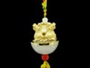 Golden Double Dragon with White Jade Semi-Sphere Tassel