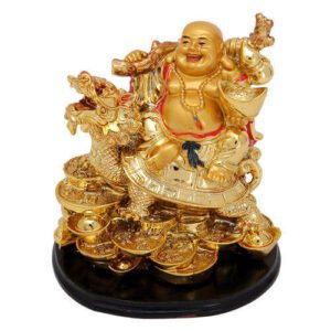 Golden Laughing Buddha on Dragon Tortoise