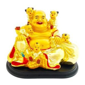 Golden Laughing Buddha with 5 Adorable Infants