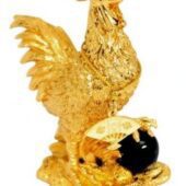 Golden Rooster with Fan and Amethyst