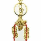 Golden Three Legged Toad with Six Gold Coins Key Chain