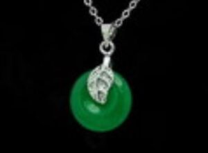 Jade Disc with Rhodium Leaf Pendant Necklace