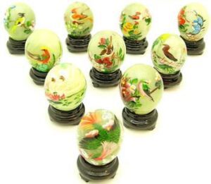 Jade Eggs with Painting of Birds & Flowers (Set of 10 Pcs)