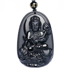 Obsidian Kwan Yin with 6mm Onyx Necklace