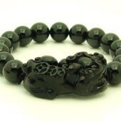 Obsidian Pi Yao with 10mm Round Beads Bracelet