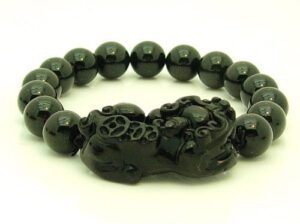 Obsidian Pi Yao with 10mm Round Beads Bracelet