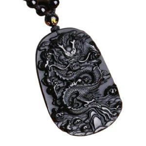 Obsidian Single Dragon with 6mm Onyx Necklace
