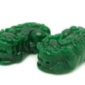 Pair of Ancient Green Jade Pi Yao (M)