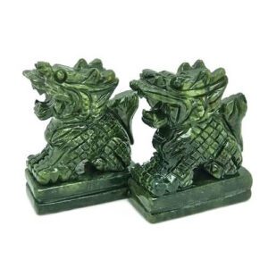 Pair of Green Jade Guardian Chi Lin