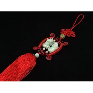 Pair of Jade Pi Yao with Mystic Knot Oriental Tassel1