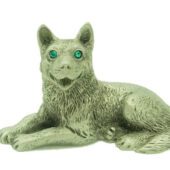 Pewter Resting Dog with Sparkling Light Blue Eyes1