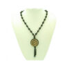 Round Obsidian with Gold Sanded Om Mani Padme Hum Bead Pendant Necklace3