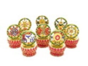 Set of 8 Auspicious Objects on Lotus Stand