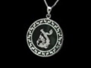 Silver Dragon on Black Onyx Pendant Necklace