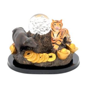 Tiger and Ox Crystal Ball with Coins and Ingots