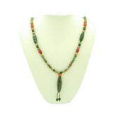 21 Eye Dzi with 6mm Bloodstone and Agate Long Necklace1