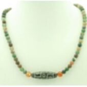 9-Eye Dzi with 6mm Bloodstone Crystal Necklace